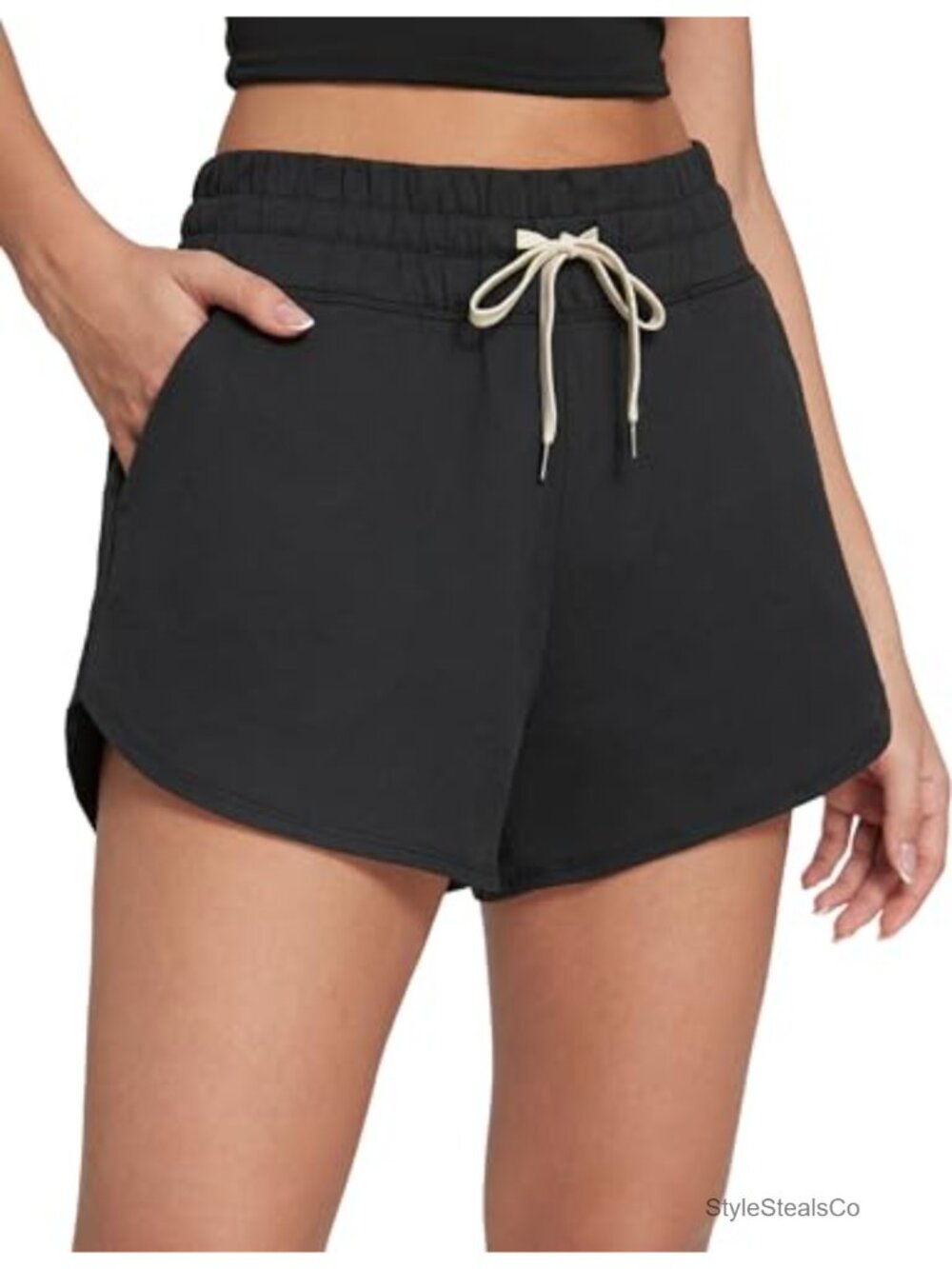 High-Waisted Dolphin Hem Sweat Shorts with Pockets - 3" Inseam